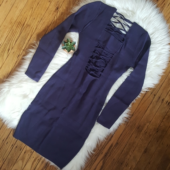 Grace Premium Rib Knit Lace Up Dress in Navy - Picture 6 of 8